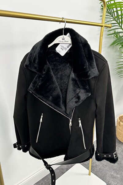 VESS MODA Dámský semišový motorkářský kabát z hedvábné kožešiny