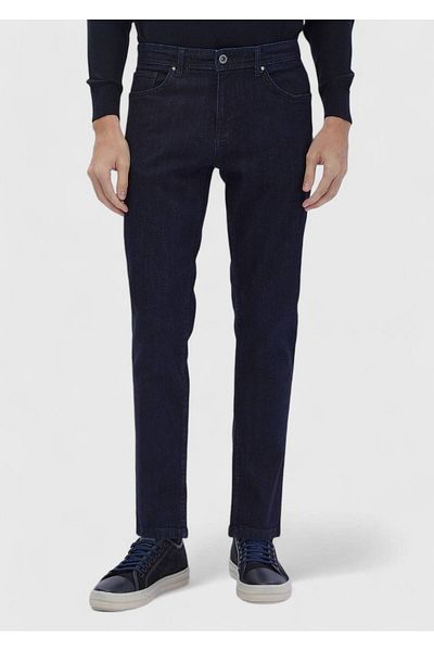 Ramsey Marineblaue Slim Fit-Hose aus Denim-Baumwollmischung