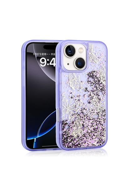 Kipgsm İphone 13/14 Uyumlu Kılıf Kelebek Desenli İçi Hareketli Sıvılı Simli Ş...