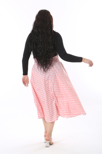 Şans Fusta cu imprimeu în carouri pentru femei, mărime mare, colorată, cu buzunare elastice, 65N38781