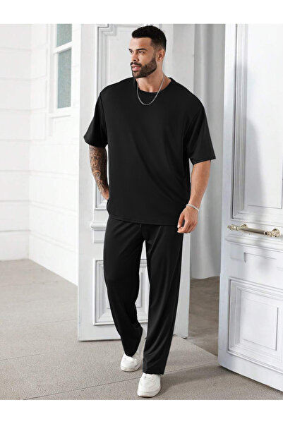 BayBayan Erkek Beli Bağcıklı Baskısız Rahat Günlük Kısa Kollu Alt Üst Takım