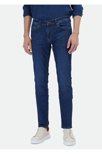 Ramsey Marineblaue Hose aus Denim-Baumwollmischung in normaler Passform