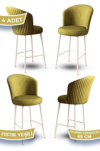 Canisa Alte Serisi 4 Fıstık Yeşili Sandalye 65 Cm Ada Mutfak Bar Sandalyesi B...