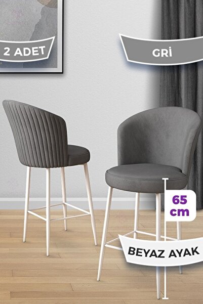 Canisa Alte Serisi 2 Gri Sandalye 65 Cm Ada Mutfak Bar Sandalyesi Babyface Ku...