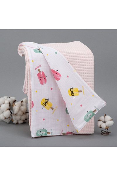 Yunikobaby Double Sided Pique Blanket - Powder Honeycomb Ice Cream