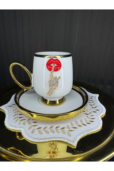EŞİYOK Special Design Lip Sus Decorated Gold Detailed Coffee Cup