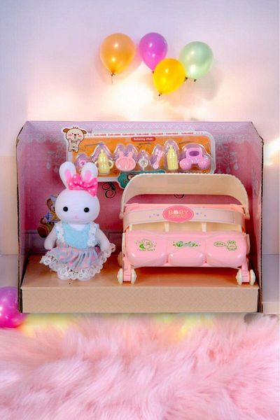 hak-iş oyuncak Mini Rabbit Family Triple Baby Stroller
