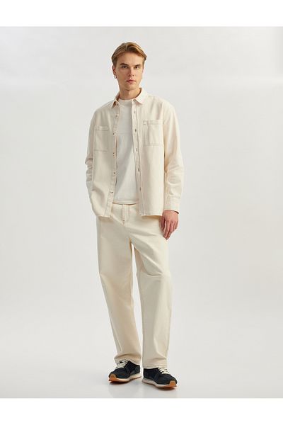 Koton Cotton Buttoned Regular Fit Washed Classic Collar Pocket Detailed Long Sleeve Shirt