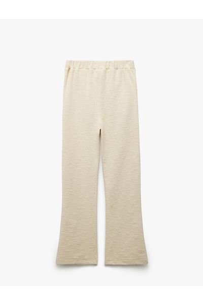 Koton Buttoned Wide Leg Tweed Trousers with Pockets and Pleat Detail