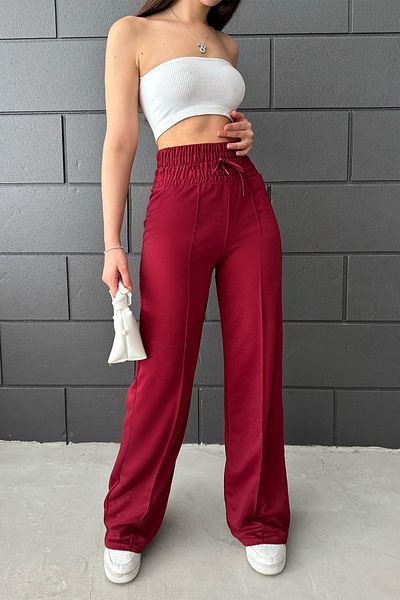 Sun Victoria Pantaloni de sport de damă, roșu Claret, cu talie foarte înaltă, cu picioare largi