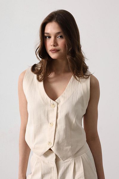 Le Savu Shilsee Women's Ecru Color Buttoned Vest