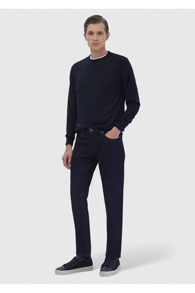 Ramsey Marineblaue Slim Fit-Hose aus Denim-Baumwollmischung