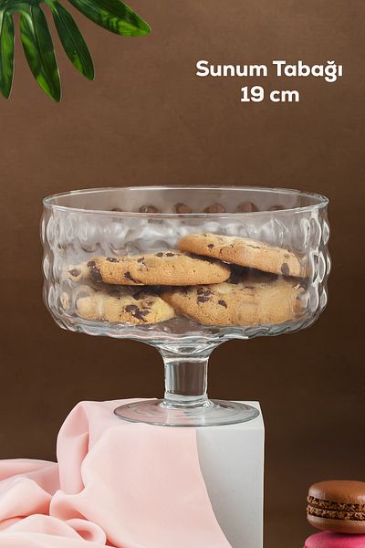 Porsima Rgy077 Bubbles Footed Glass Cake Dish, Cake / Cake / Dessert Stylish Presentation Stand 19 cm