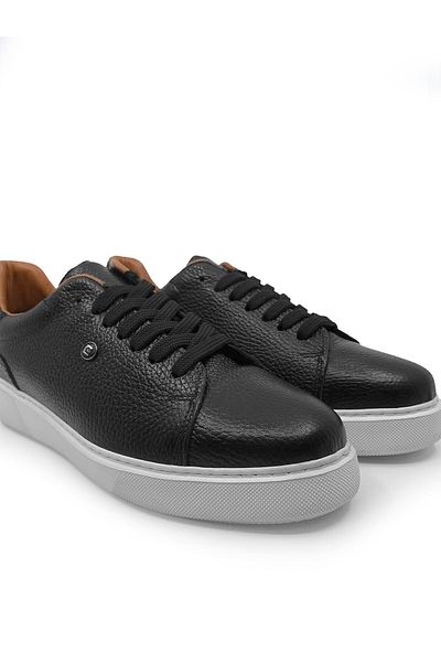 Pierre Cardin Casual Leather Comfort Sole Lace-Up Men's Sneaker Shoes Black