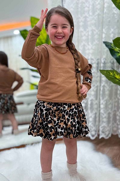 Minigimin Cicileri Комплект от 2 части за момиче с леопардов шарен ръкав Cicileri и леопардов мотив My Little Ones - кафяв