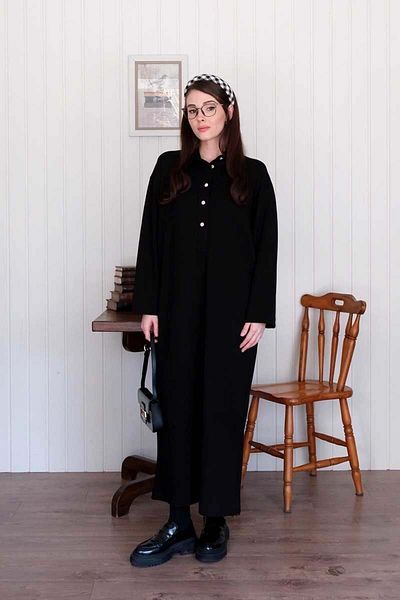 Ceylan Otantik Black Button Detail Dress