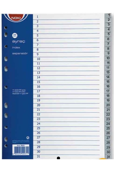 Noki Ayraç/Seperatör 1-31 Rakamlı Poşette A 4 Ebat 10 Poşet