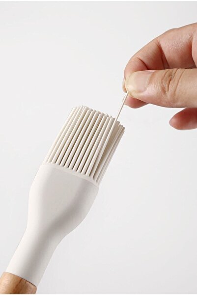 morponi Silikon Fırça Bambu Saplı Silikon Yumurta Fırçası Kremrengi 1 Adet