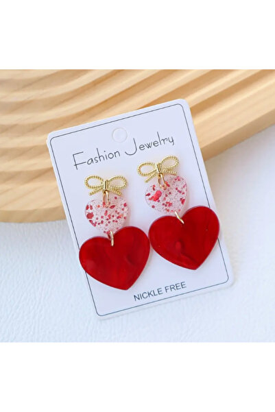 MAURA LIYUZA تصميم القلب الأحمر الوردي الأقراط خمر