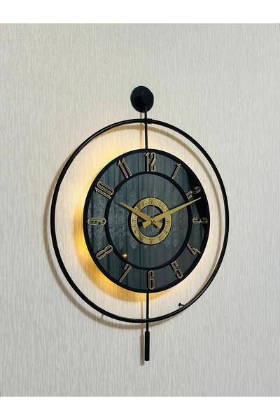 Pey Aksesuar Metal Camlı Duvar Saati 50 X 70 Cm Orta Boy Işıklı Gerçek Cam M5...