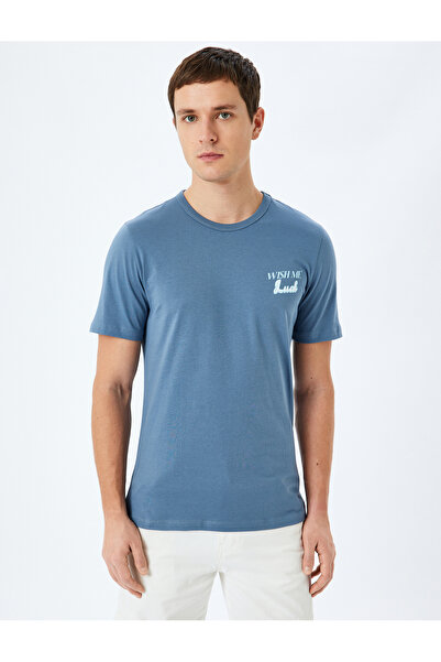 Koton Slogan Print Cotton Crew Neck Short Sleeve Slim Fit T-Shirt