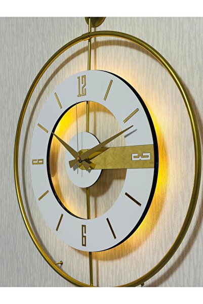 Pey Aksesuar Metal Camlı Duvar Saati 50 X 70 Cm Orta Boy Işıklı Gerçek Cam Go...