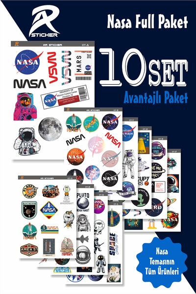 AR Sticker Nasa Temalı Laptop Notebook Tablet Sticker Full Paket - 10SET
