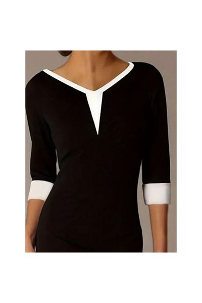 JANES Women's Short Sleeve V Neck Block Color Short Janjan Crepe Dress