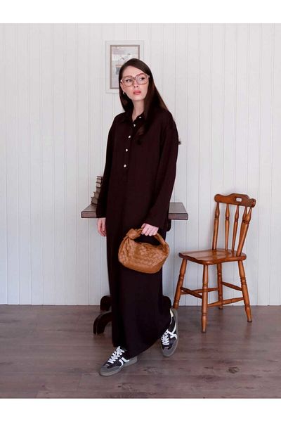 Ceylan Otantik Bitter Brown Button Detail Dress