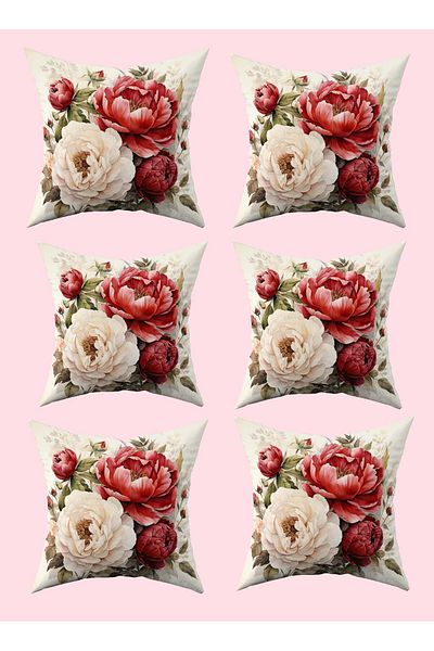 Şah Dekor Husă de pernă cu imprimare digitală, cu tematică naturală, cu model floral, culoare roșie, 6 piese
