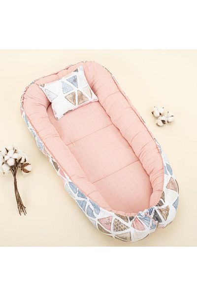 Yunikobaby Babynest and Pillow - Double Sided - Powder Muslin - Retro