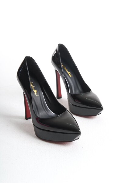 Ayakkabı Ateşi Piele Lacuita Neagra Siena - Pantofi cu platforma de dama cu d...