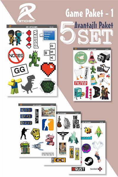AR Sticker 1-5 seturi de pachete de autocolante pentru tablete pentru laptop, notebook, tematice pentru jocuri avantajoase