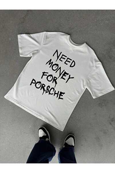 Wish BF Need Money For Porsche Baskılı Oversize Bisiklet Yaka T-shirt