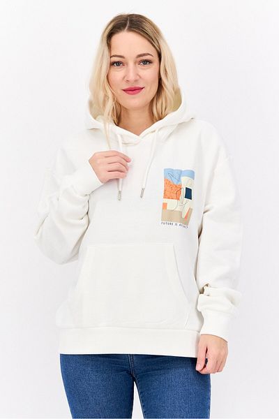 Mode by Redtape Women Hooded Graphic Print Sweatshirts, Off White