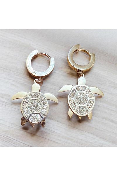 stainless steell Tortoise Detailed Stone Earrings