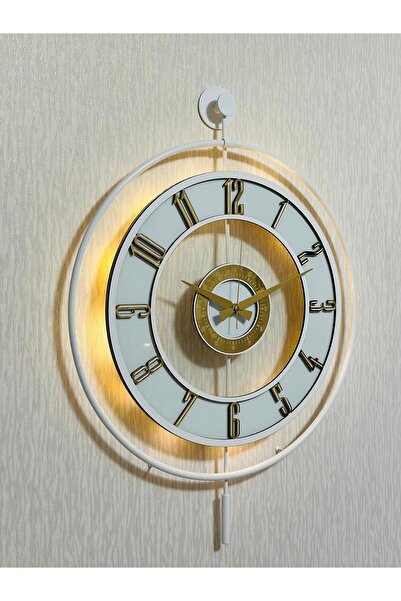 Pey Aksesuar Metal Camlı Duvar Saati 50 X 70 Cm Orta Boy Işıklı Gerçek Cam M5...
