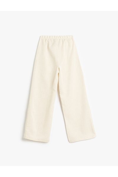 Koton Viscose and Linen Blended Wide Leg Trousers with Lace-Up Waist