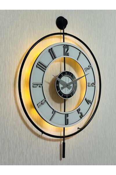 Pey Aksesuar Metal Camlı Duvar Saati 50 X 70 Cm Orta Boy Işıklı Gerçek Cam M5...