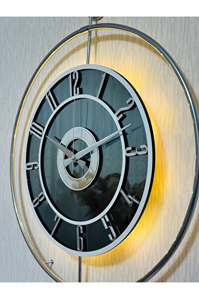 Pey Aksesuar Metal Camlı Duvar Saati Krom Statık 50 X 70cm Orta Boy Işıklı M5...