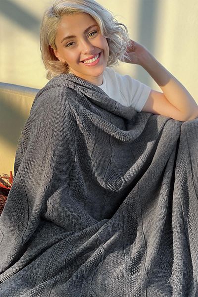 DALİSA Shiraz Knitwear Knit Warm Sofa Shawl, Decorative Blanket, Bedspread