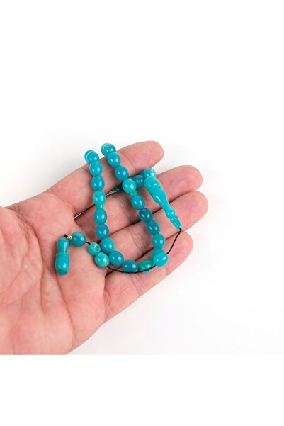 LapisDo Squeezing Amber Beyzi Cut Ankle Length 7X8.5Mm Rosary - Turquoise
