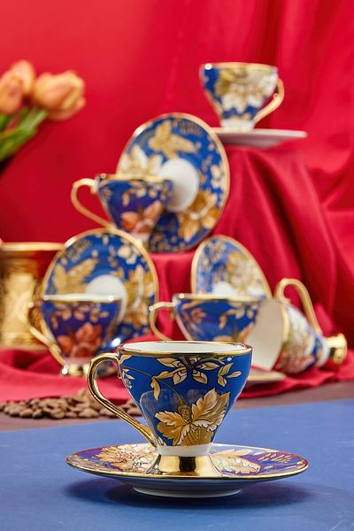 Cooker Gold Gilded 6-Piece Porcelain Coffee Cup Set – Stylish, High Quality and Luxury Design