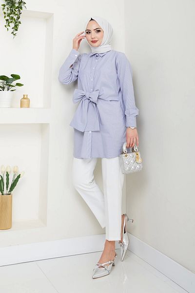 Nevayla Moda Πουκάμισο με ρίγες Poplin Tie - Γκρι / Ü103