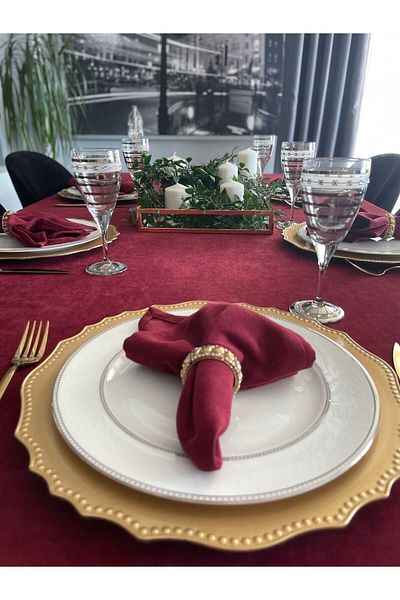 Decamor home Velvet Textured Carefree Claret Red Tablecloth