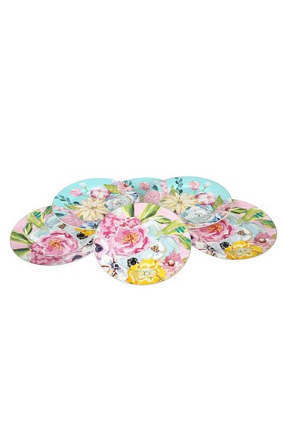 Lucky Art Luckyart Peony Patterned 6-Piece Bone China Porcelain Cake Plate Set 20 cm Lyba040