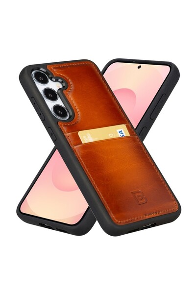 Bouletta Samsung Galaxy S25 Plus Uyumlu Hakiki Deri, El Yapımı Kart Yuvalı Kı...