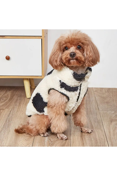 Siyah Kalp Desenli Fermuarlı Polar Köpek Yeleği