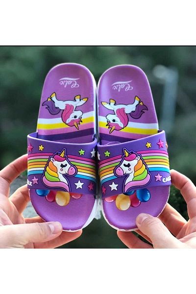 Pandalina Girl Child Slippers Unicorn Figured Non-Slip Sole Children Beach Sea Pool Bathroom Slippers