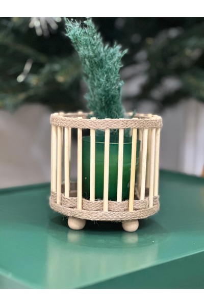 DEKOLOBİ Bambu mumluk mini fener dekoratif mumluk 12 cm